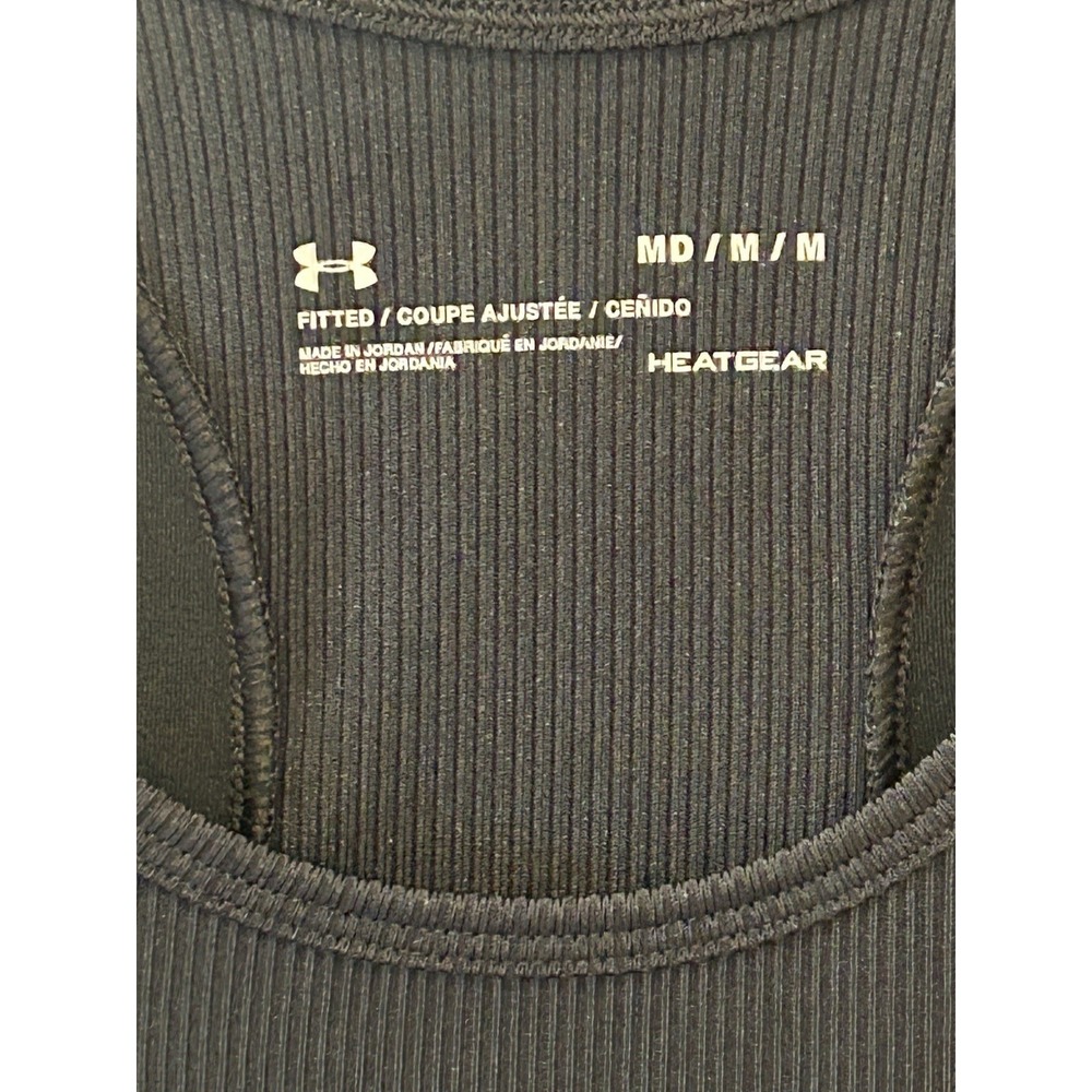 Under Armour HeatGear Fitted Black Ribbed Tank Top Women's Sz Medium Stretch - Picture 2 of 9